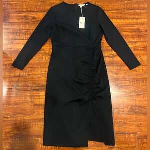 NWT Boden midi column dress black cotton blend long sleeve 6p petite LBD office